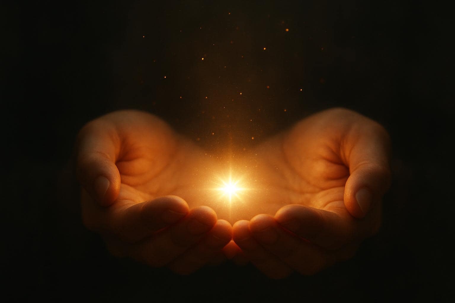 Hands cupping a glowing light symbolizing trust and new beginnings