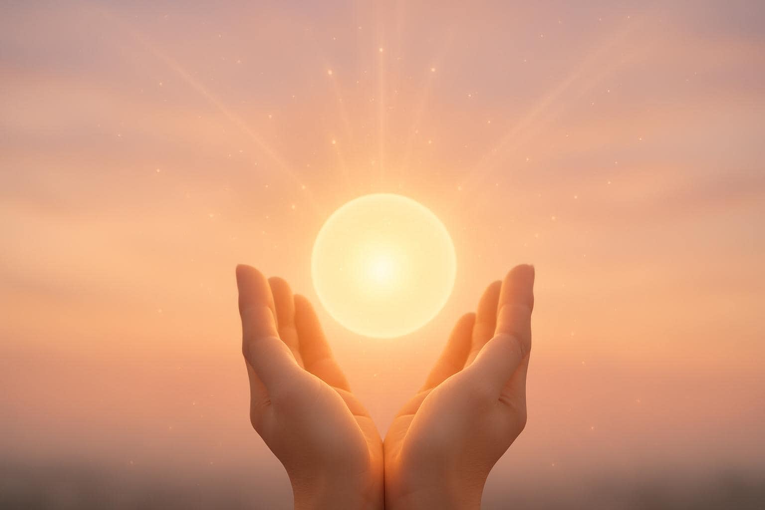 Hands holding a glowing orb of light symbolizing balance and faith