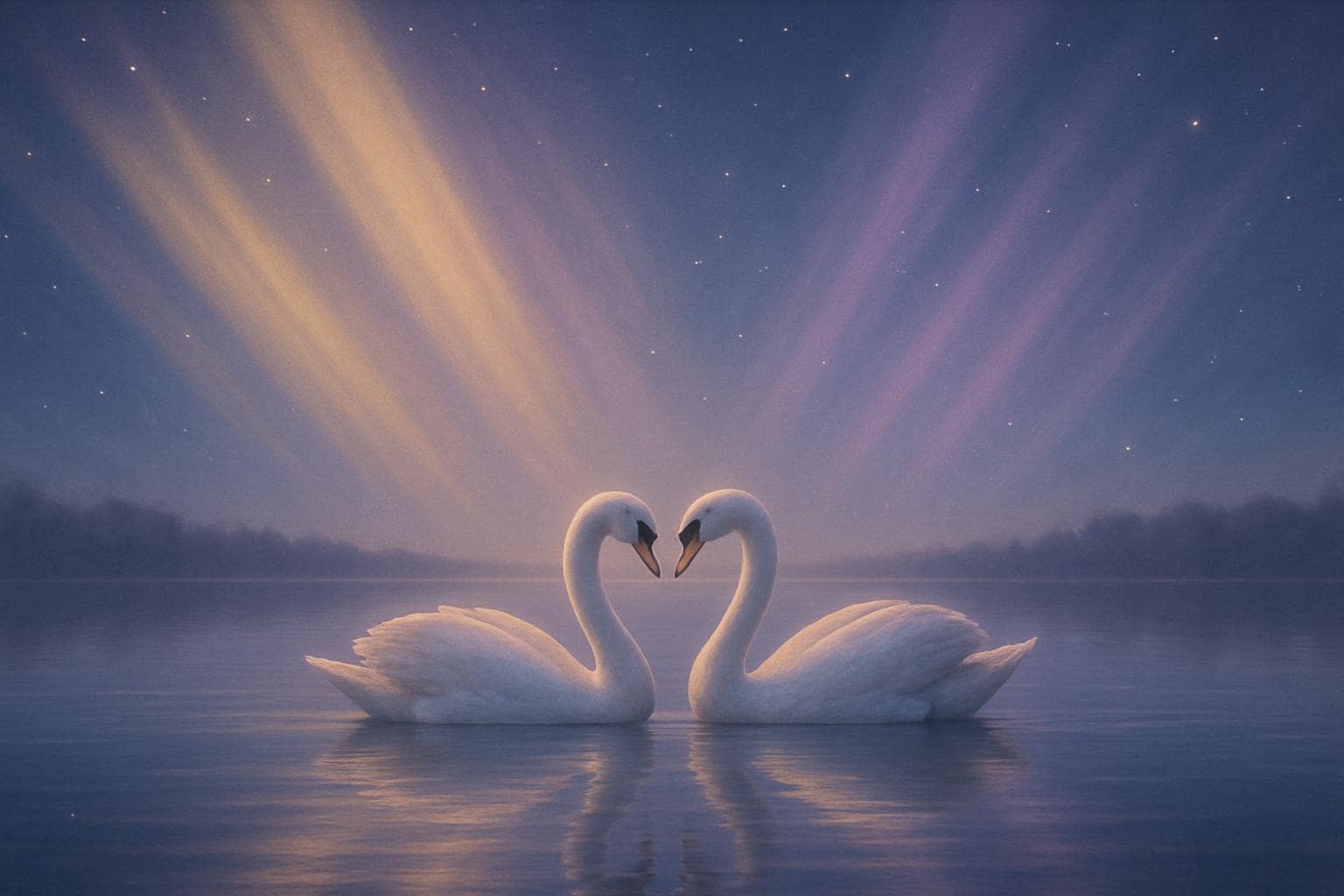 Serene reflective lake under a starry sky symbolizing balance and partnership