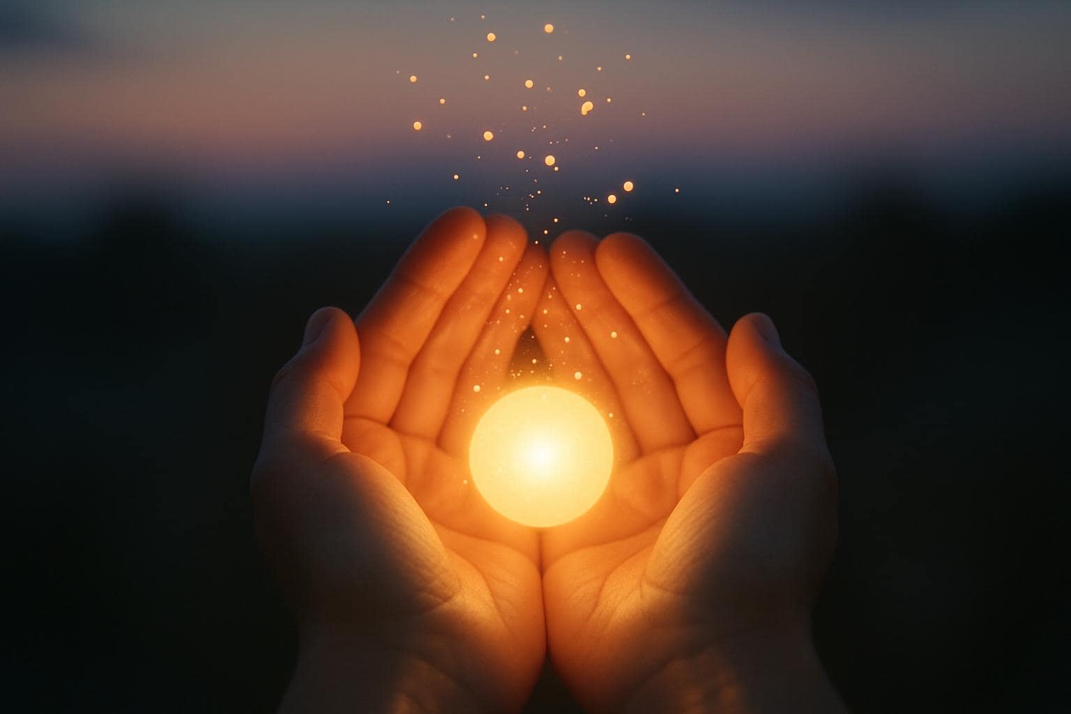 Hands cupping a soft glowing light representing spiritual guidance and reflection