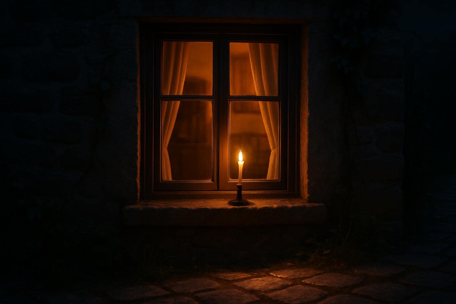 Warm candlelit window symbolizing stability and patience associated with angel number 42