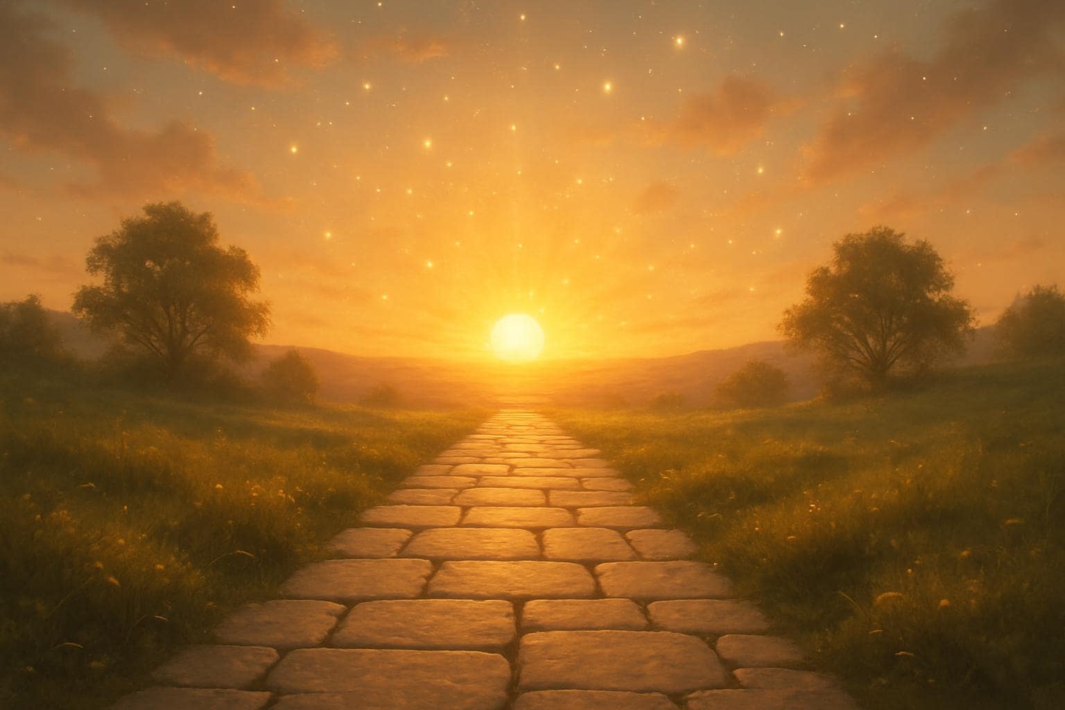 Sunrise over a stone path symbolizing stability and spiritual guidance