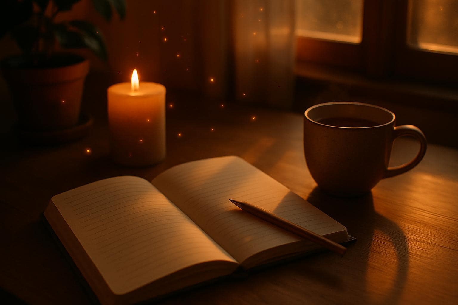 A warm, peaceful journaling scene symbolizing reflection on angel number meanings