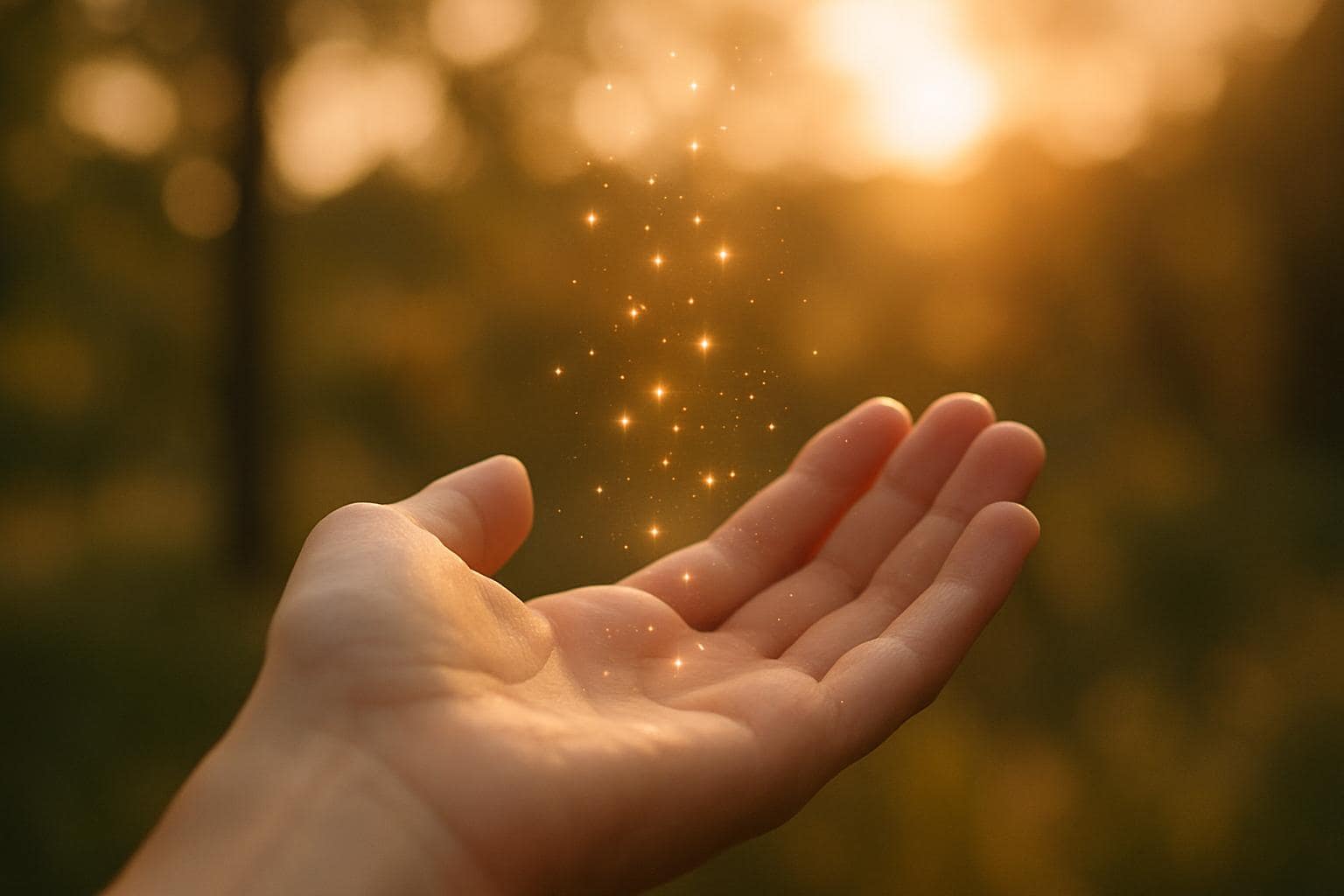 Hand glowing softly with warm light representing spiritual guidance