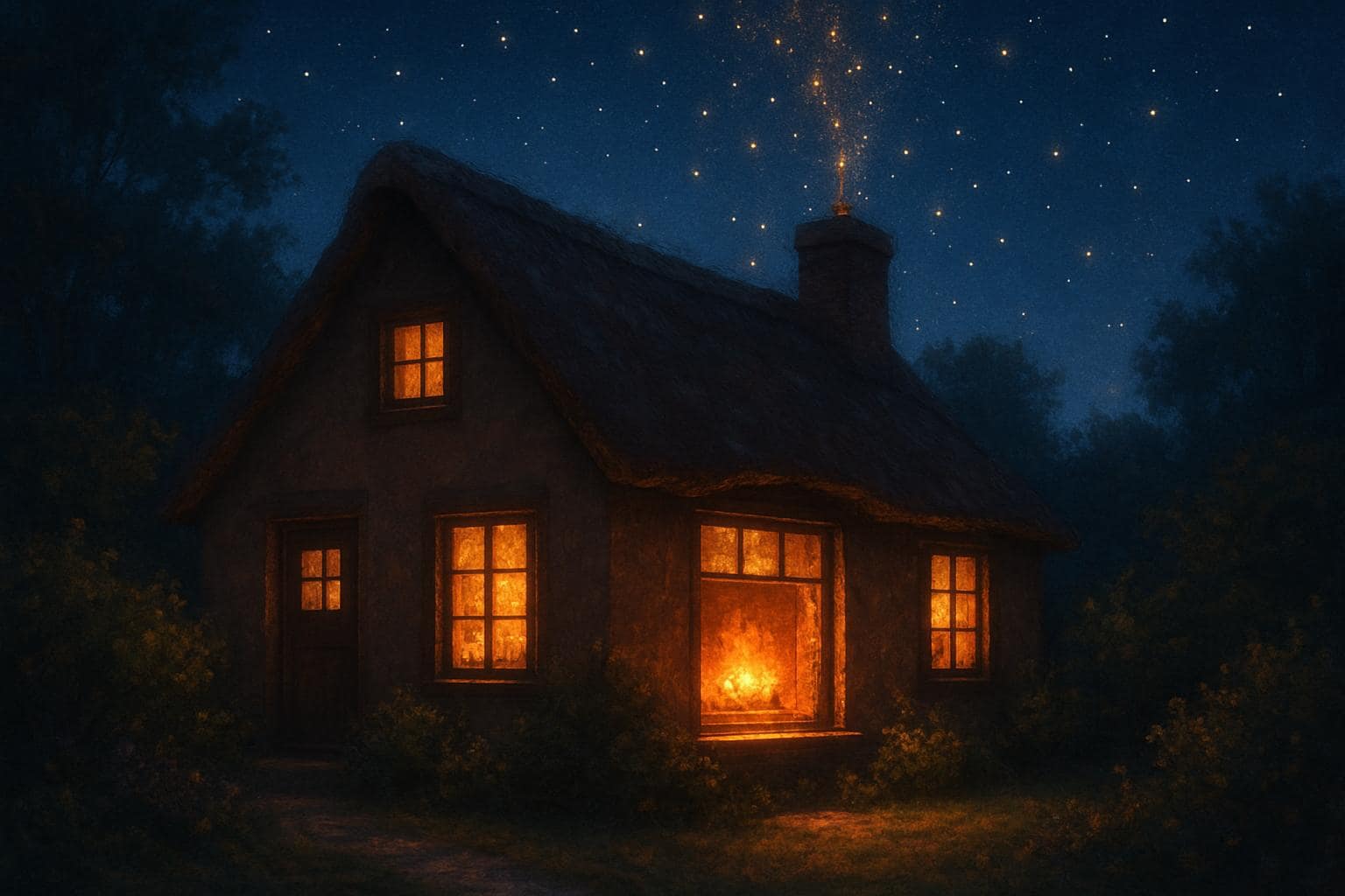 Cozy glowing home at twilight symbolizing the nurturing and spiritual balance of angel number 60