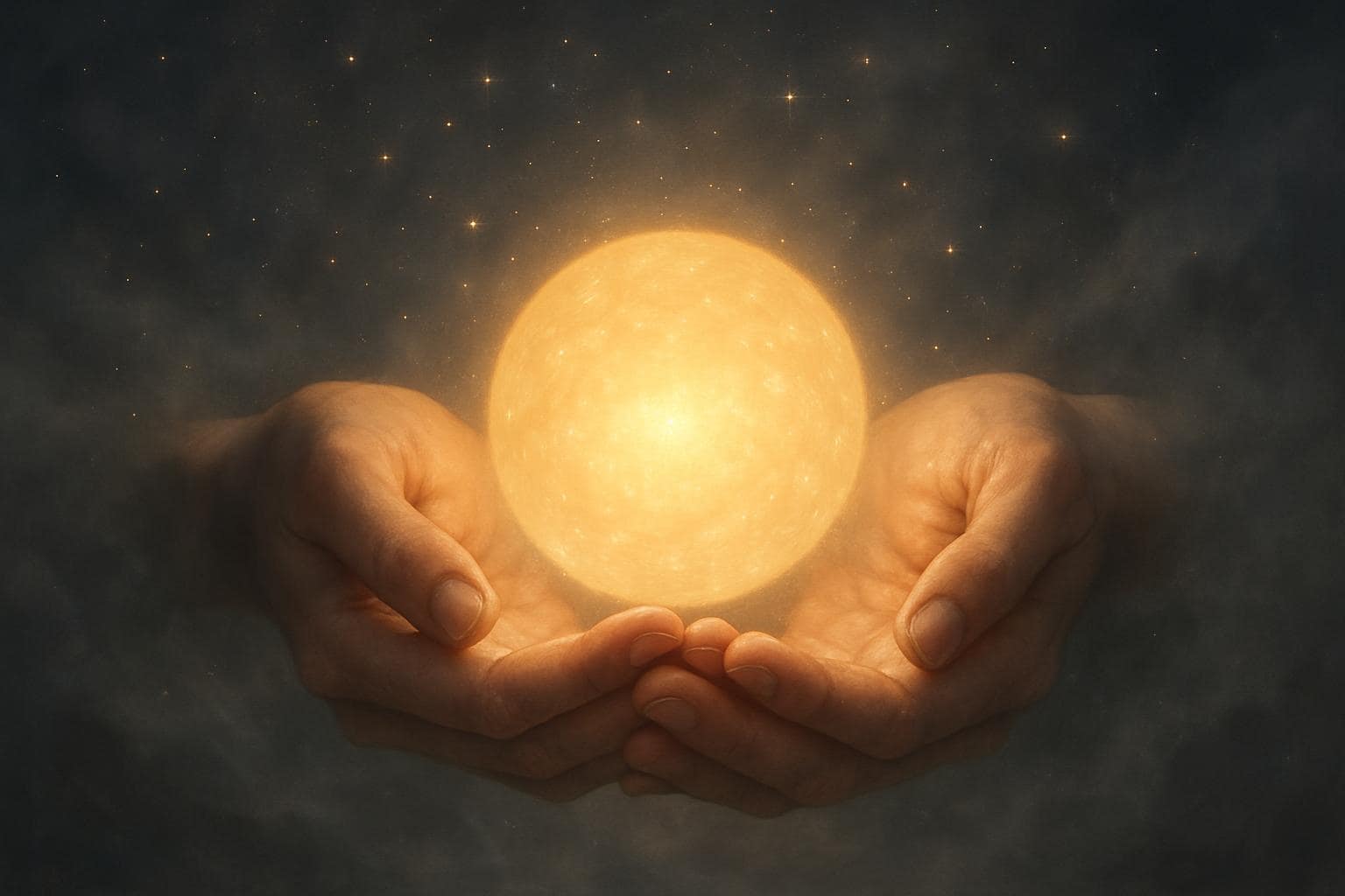 Hands cupping glowing light symbolizing trust and abundance in angel number 62