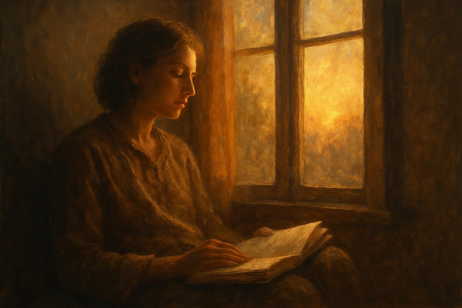 Person reflecting quietly in warm morning light, symbolizing the introspective energy of angel number 73