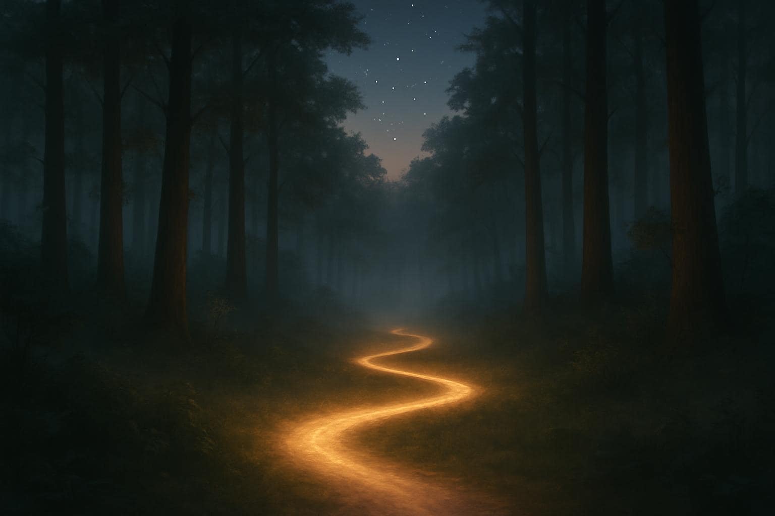 Glowing path through a misty forest symbolizing new beginnings guided by angel number 73