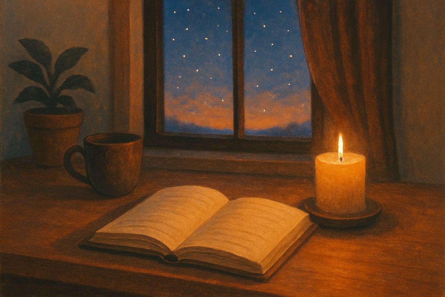 A quiet journaling scene at dusk symbolizing reflection and steady personal growth