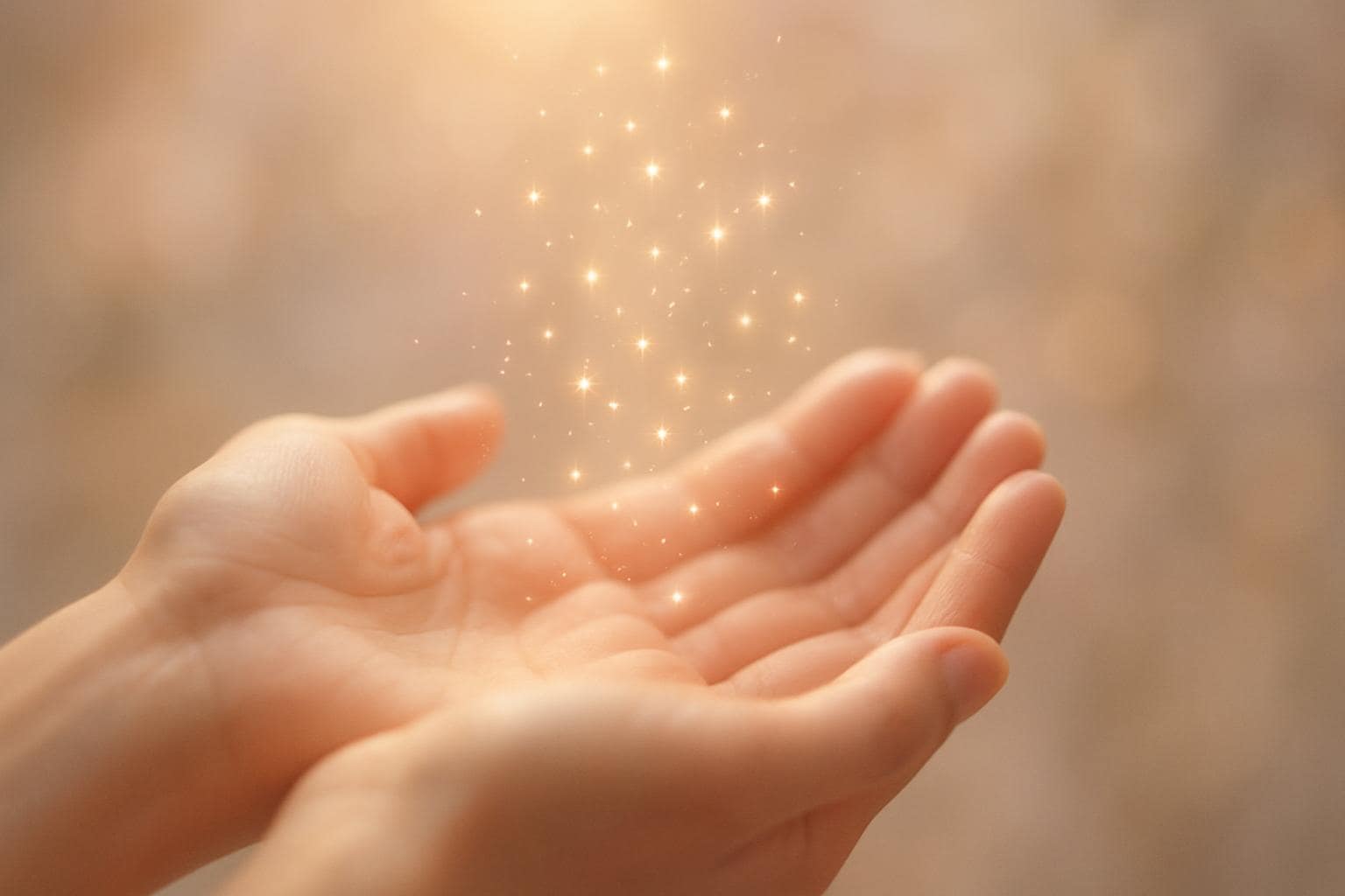 Hands open to receive light symbolizing abundance and growth