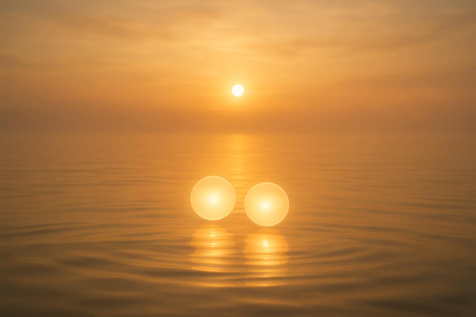 Golden sunrise over calm water symbolizing balance and abundance
