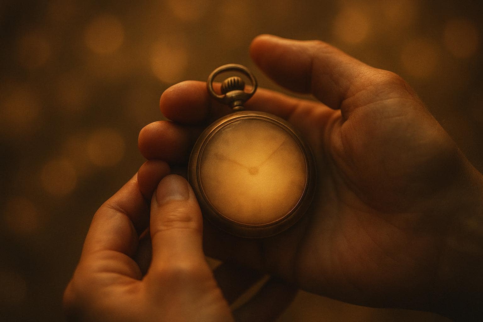 Hands holding a pocket watch symbolizing a moment of change and transition