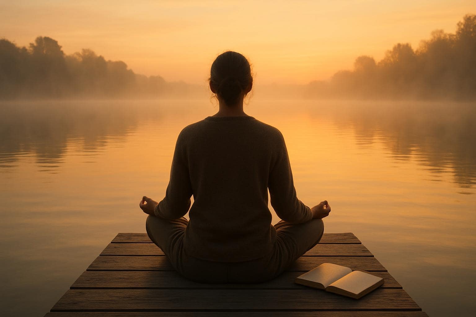Person meditating quietly at sunrise reflecting on inner wisdom and new beginnings