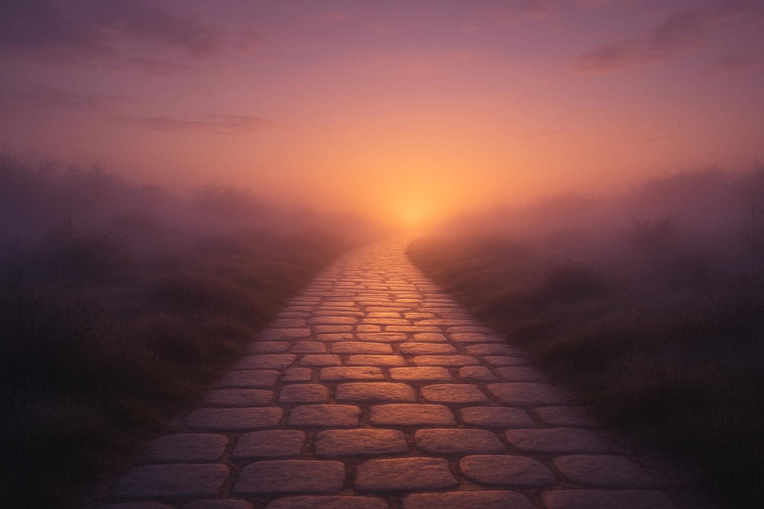 A stone pathway leading toward a glowing horizon symbolizing steady spiritual and practical progress