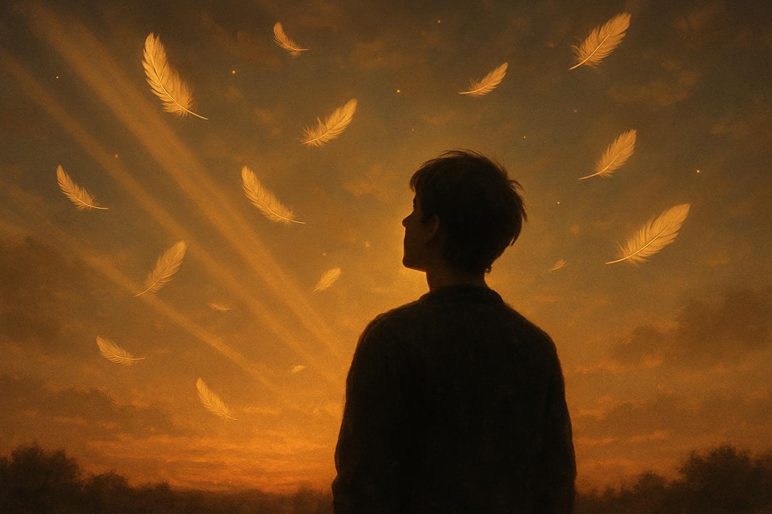 A person standing outdoors at dusk asking for a sign under a softly glowing sky
