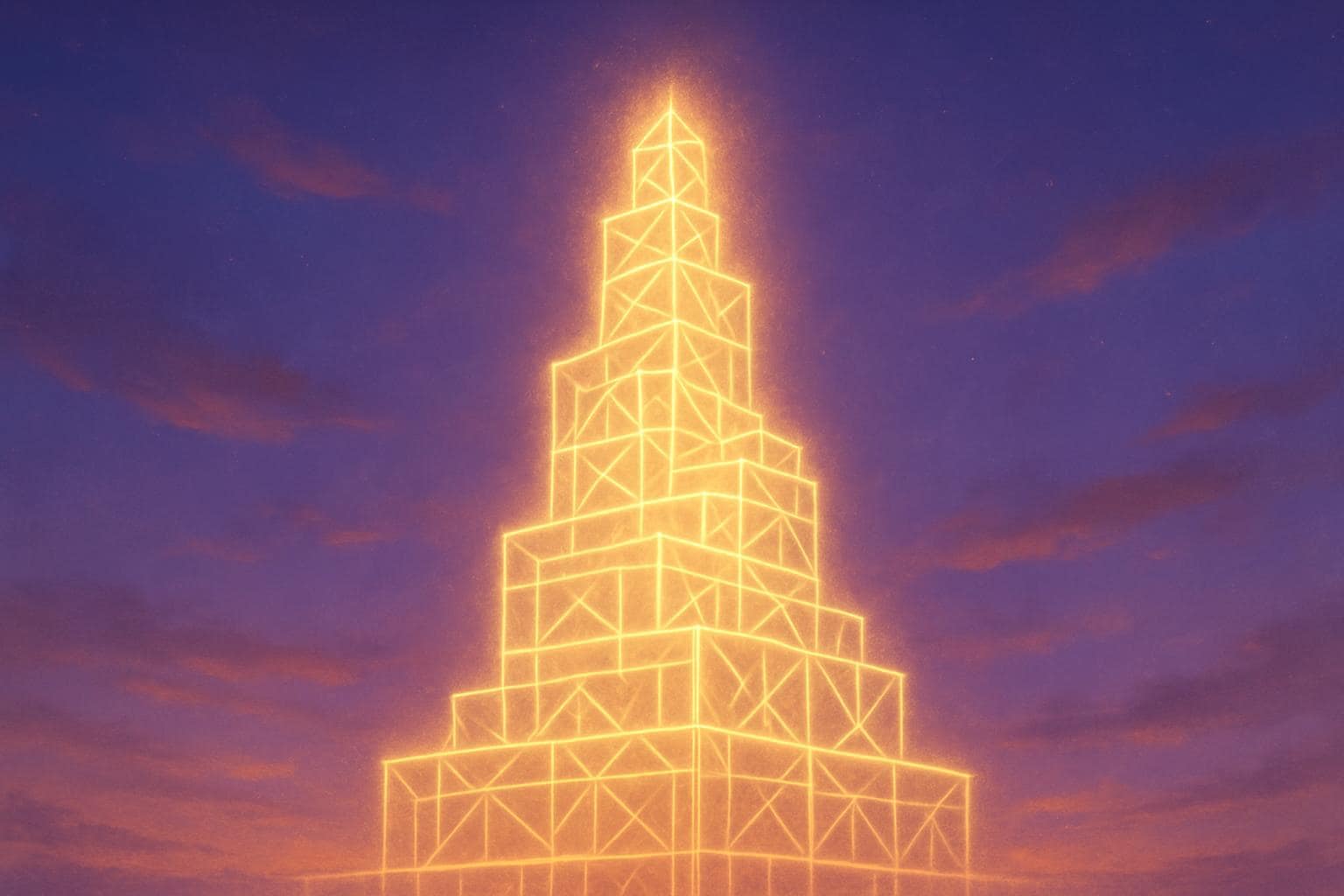 Glowing geometric light structure symbolizing the Master Builder energy of Life Path 22