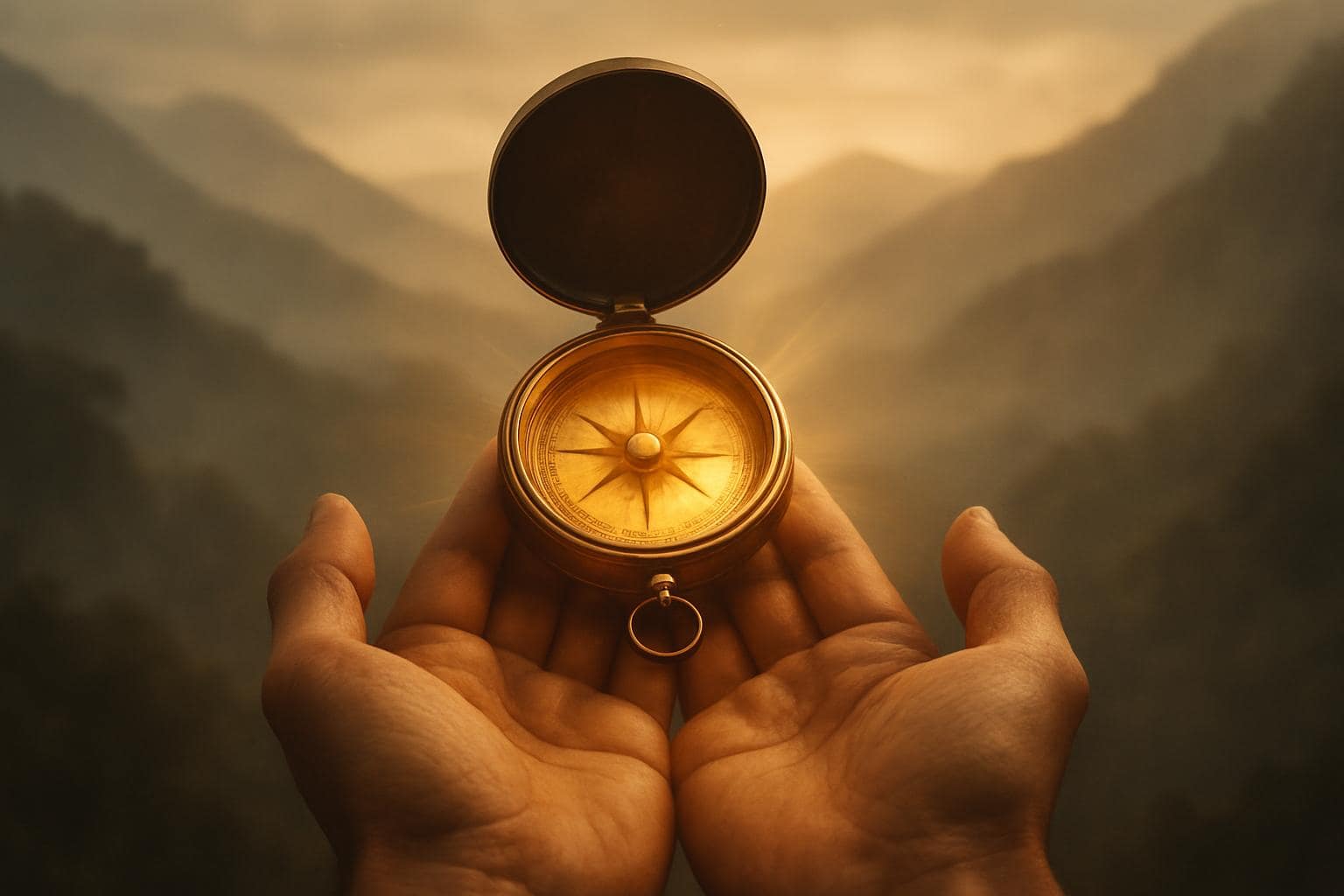 Hands holding a glowing compass symbolizing career direction and freedom