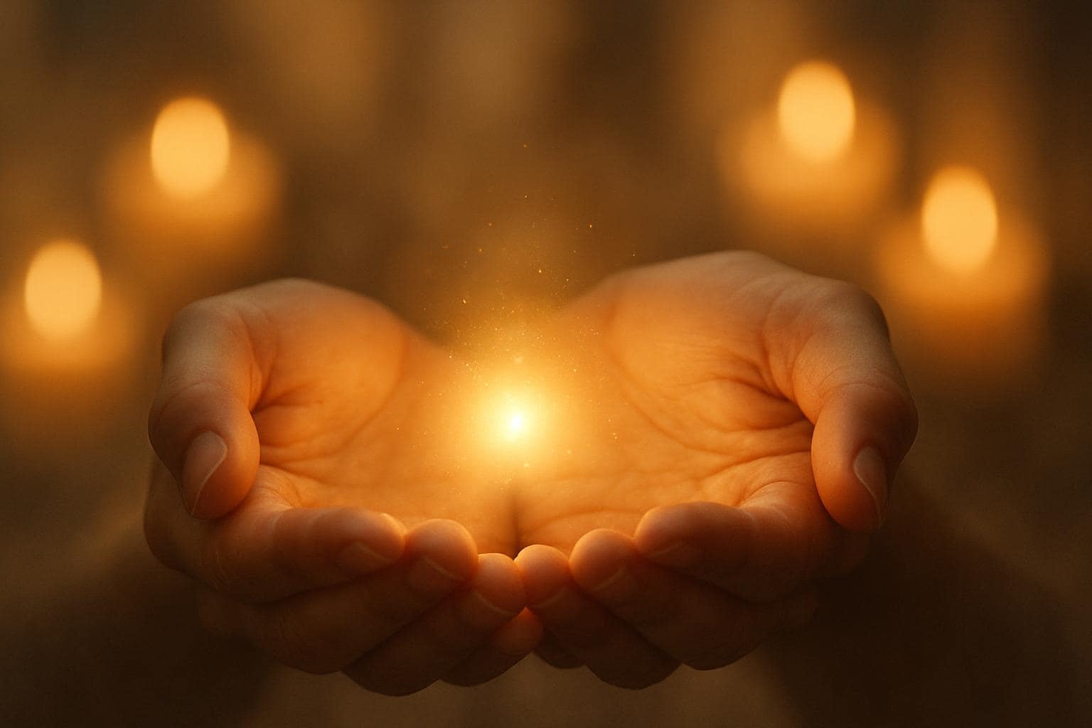 Hands holding a glowing light representing balance between wealth and spirit for Life Path 8
