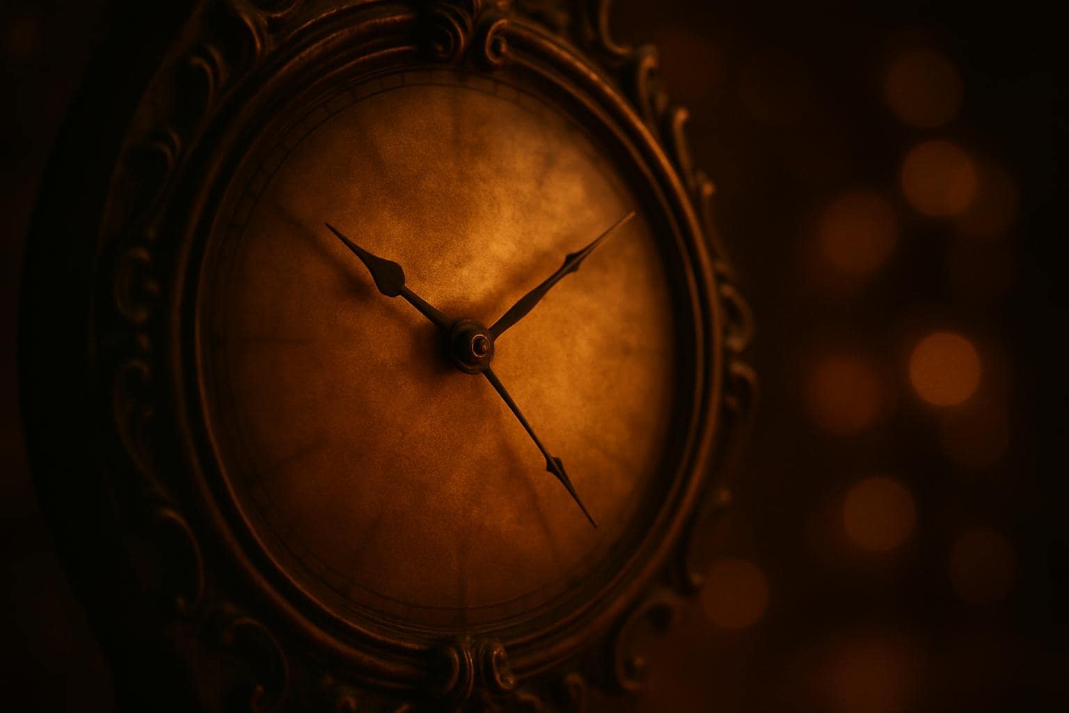 Antique clock glowing softly in warm evening light