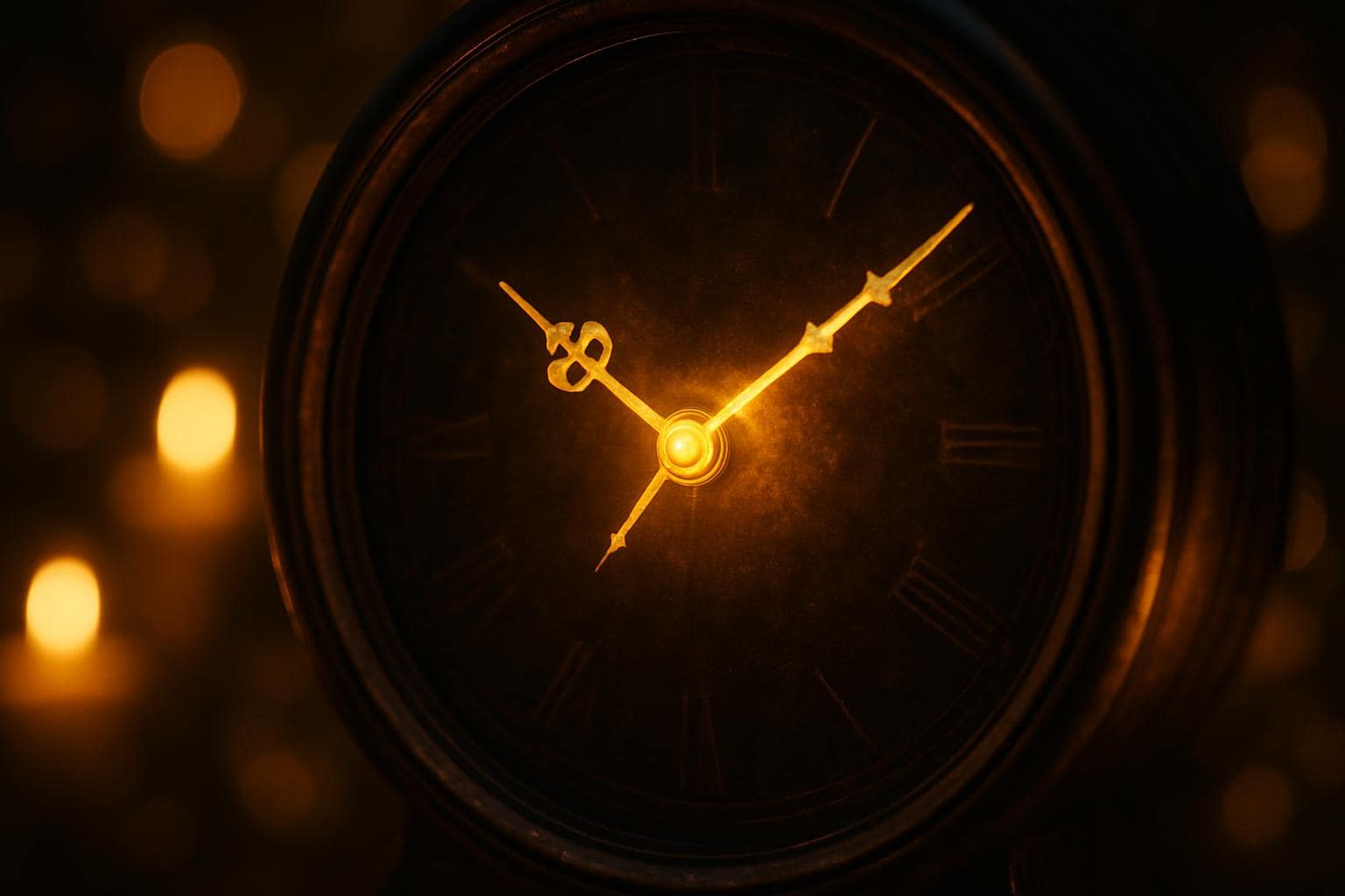 Glowing vintage clock symbolizing the moment of noticing mirror hours