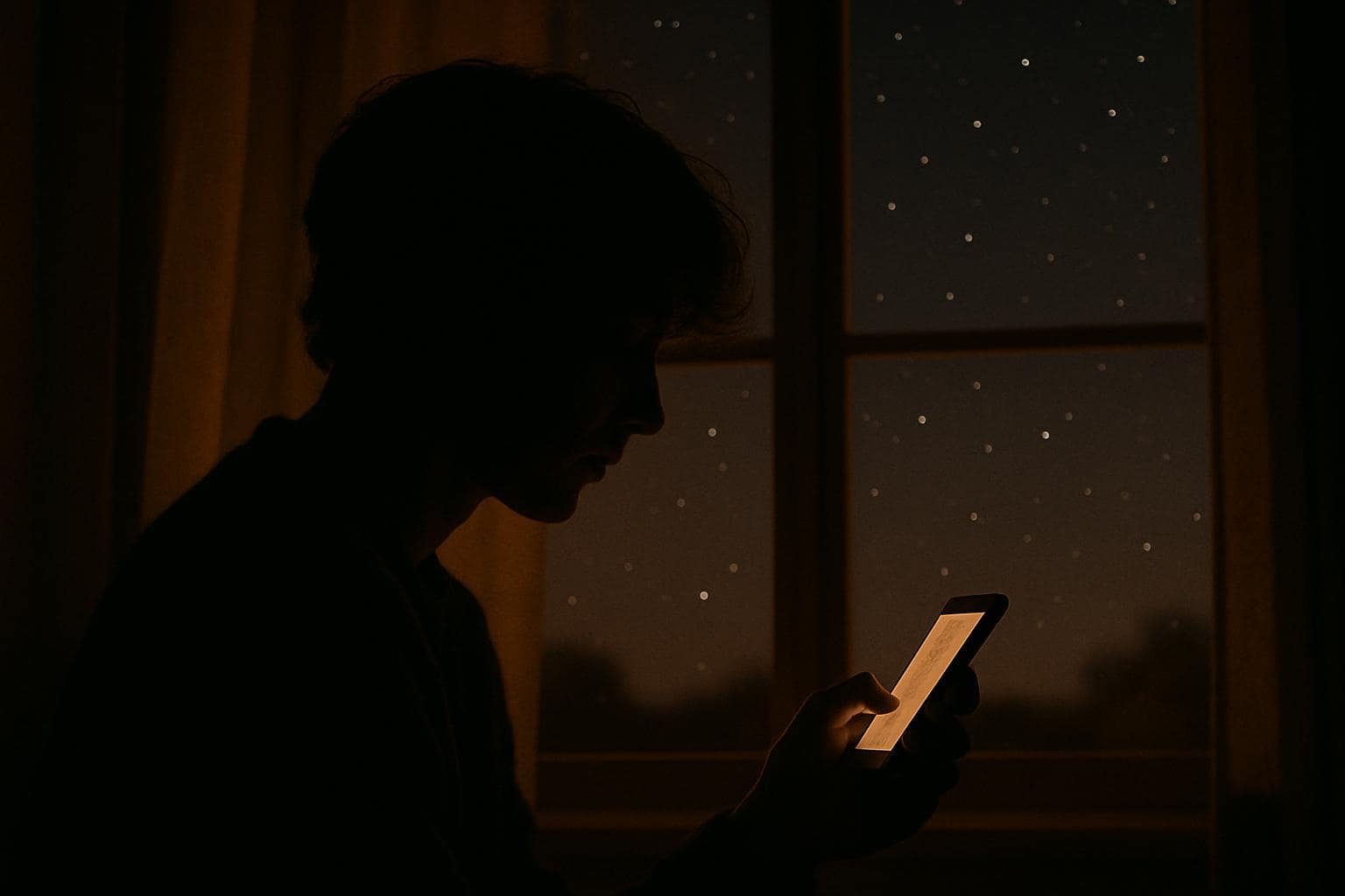 Silhouette of a person noticing a synchronicity while checking the time at night