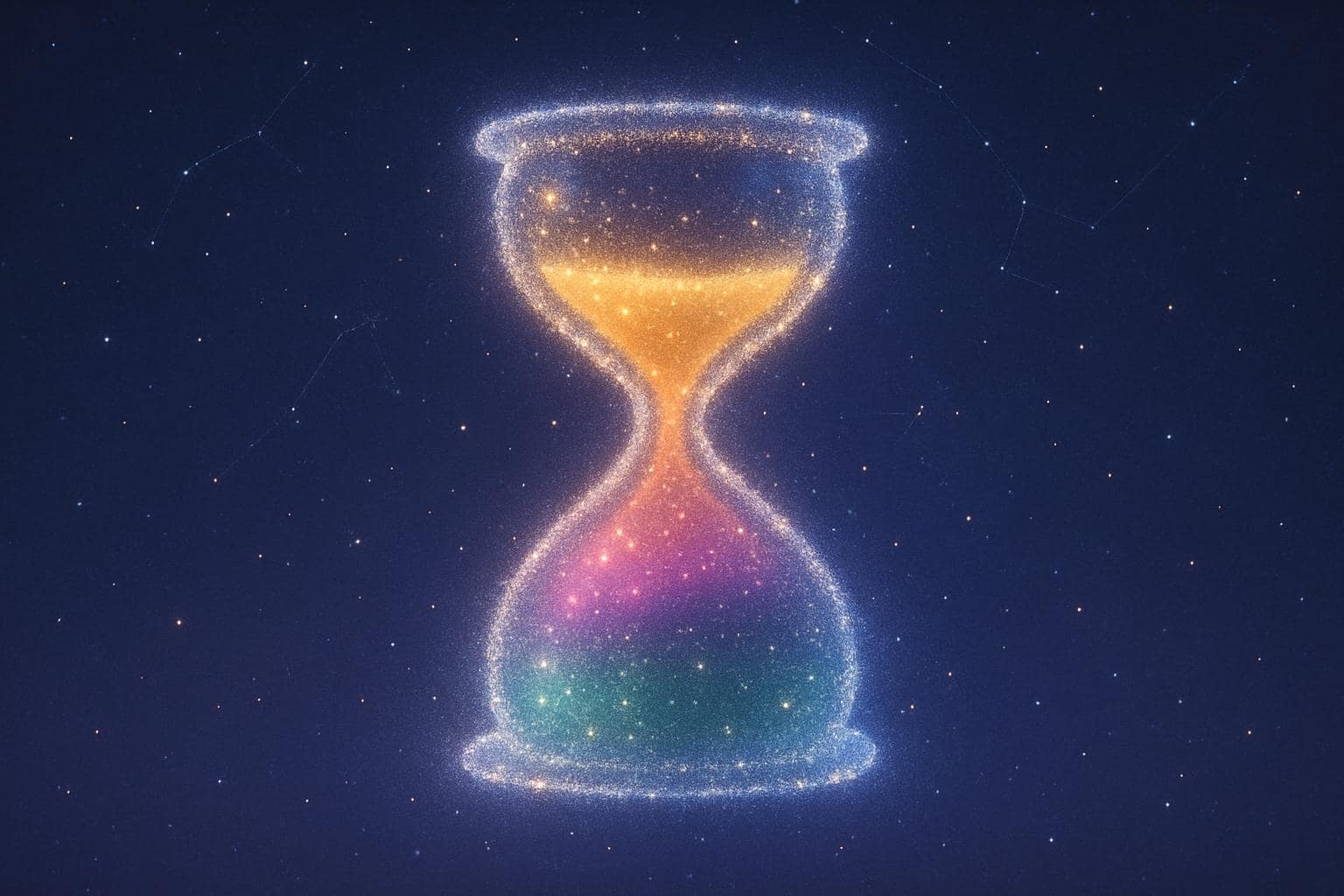 Glowing hourglass with four layers symbolizing the four numerology pinnacle life chapters