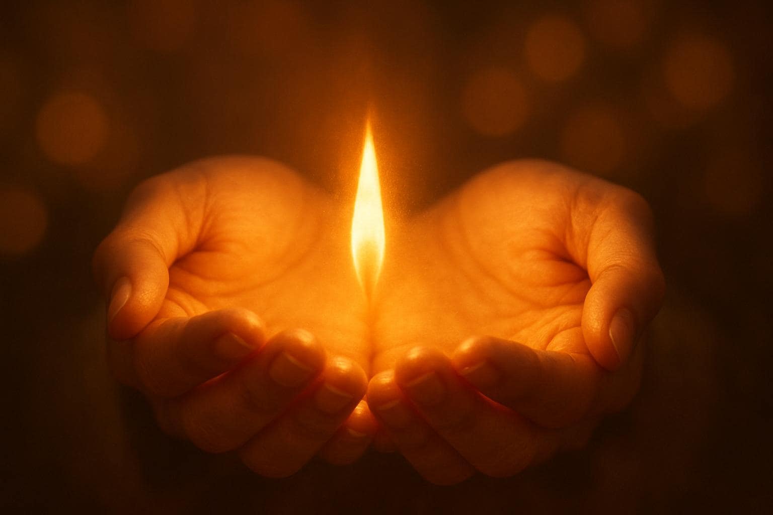 Hands cupping a soft glowing light symbolizing the heart's inner desires